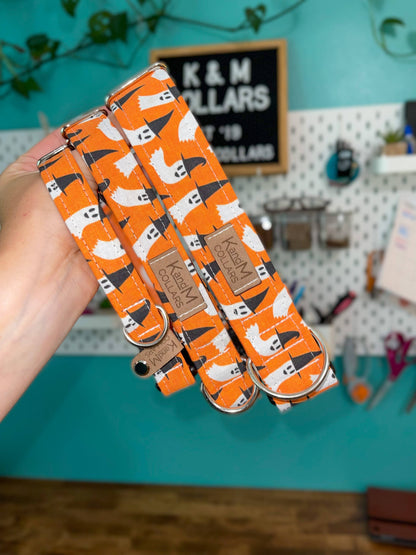 Spooky Ghosts Dog Collar, Halloween Ghosts, Witch Hats