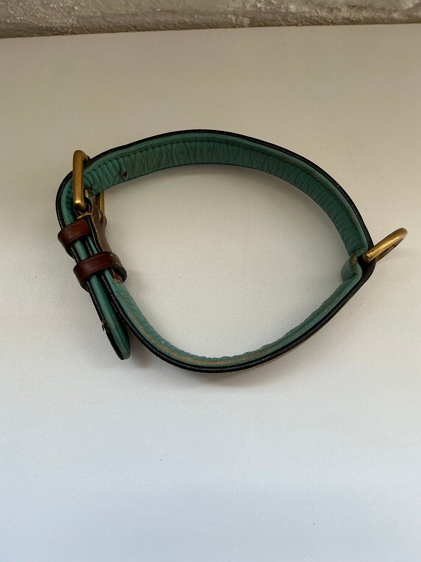 Leather Collar w/ Blue Size Large 17-21”