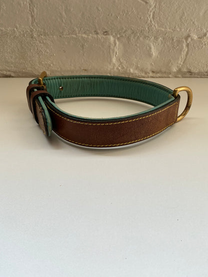 Leather Collar w/ Blue Size Large 17-21”