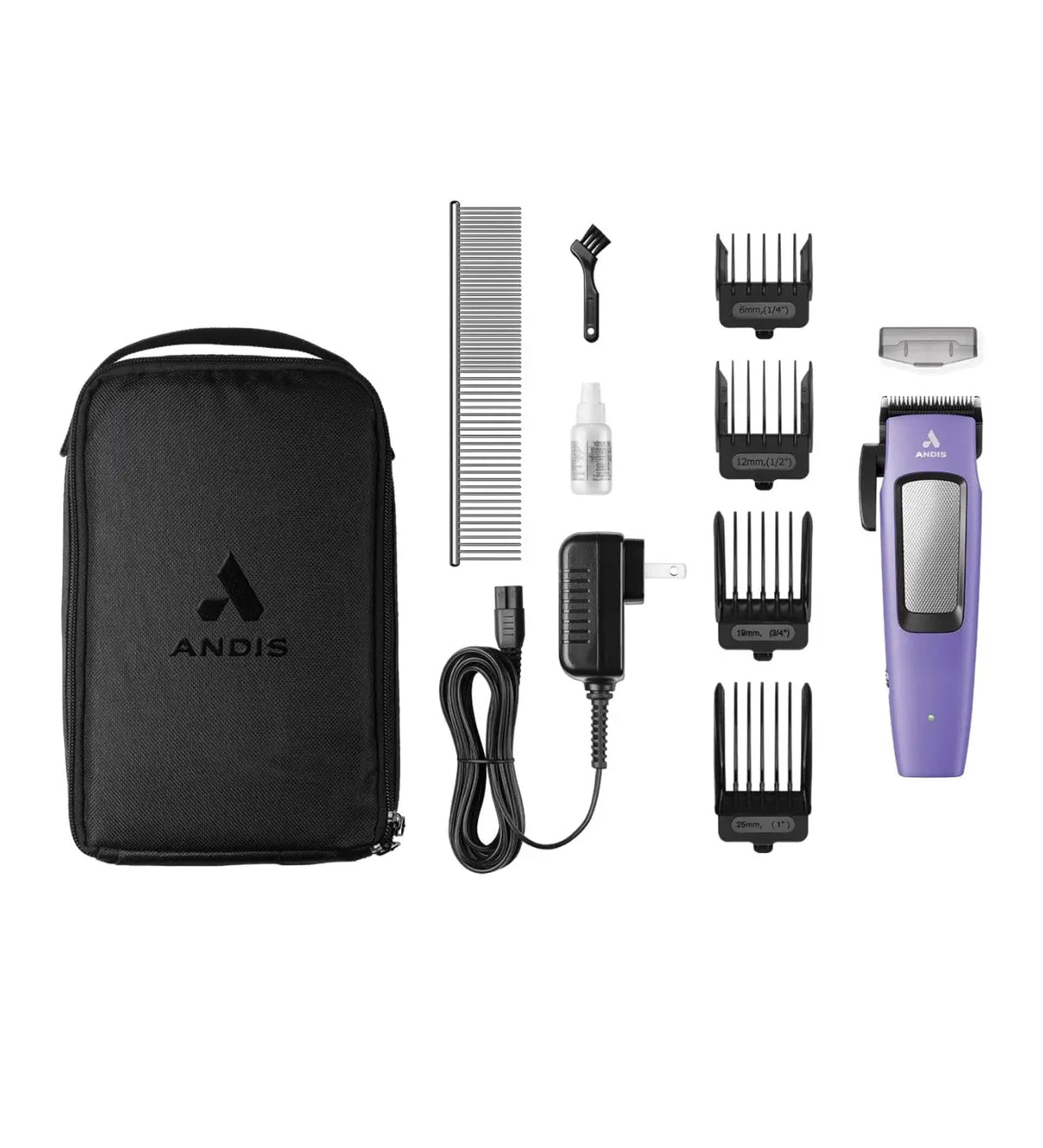 Andis Easy Clip Adjustable Blade Cordless II Dog Clipper, 10 Piece Kit, Lithium-Ion Battery, Purple Indiana Pet Supply
