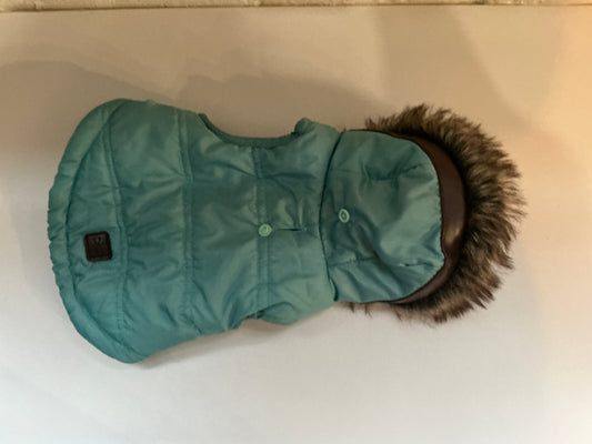 Pup Crew Blue Puffer Coat with Fur Hood Size XS