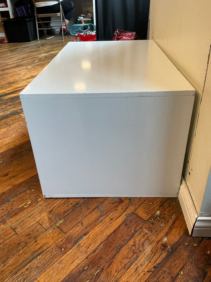White Wooden Hidden Litter Box Cabinet with Scratcher and Grey Doors
