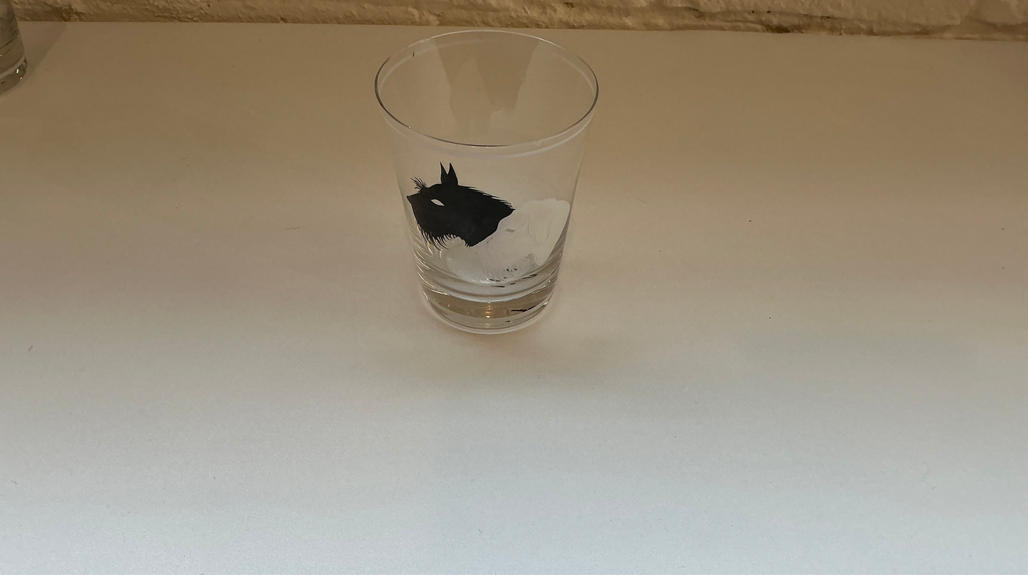 Terrier Black/White Vintage Glass Cups - Set of Three