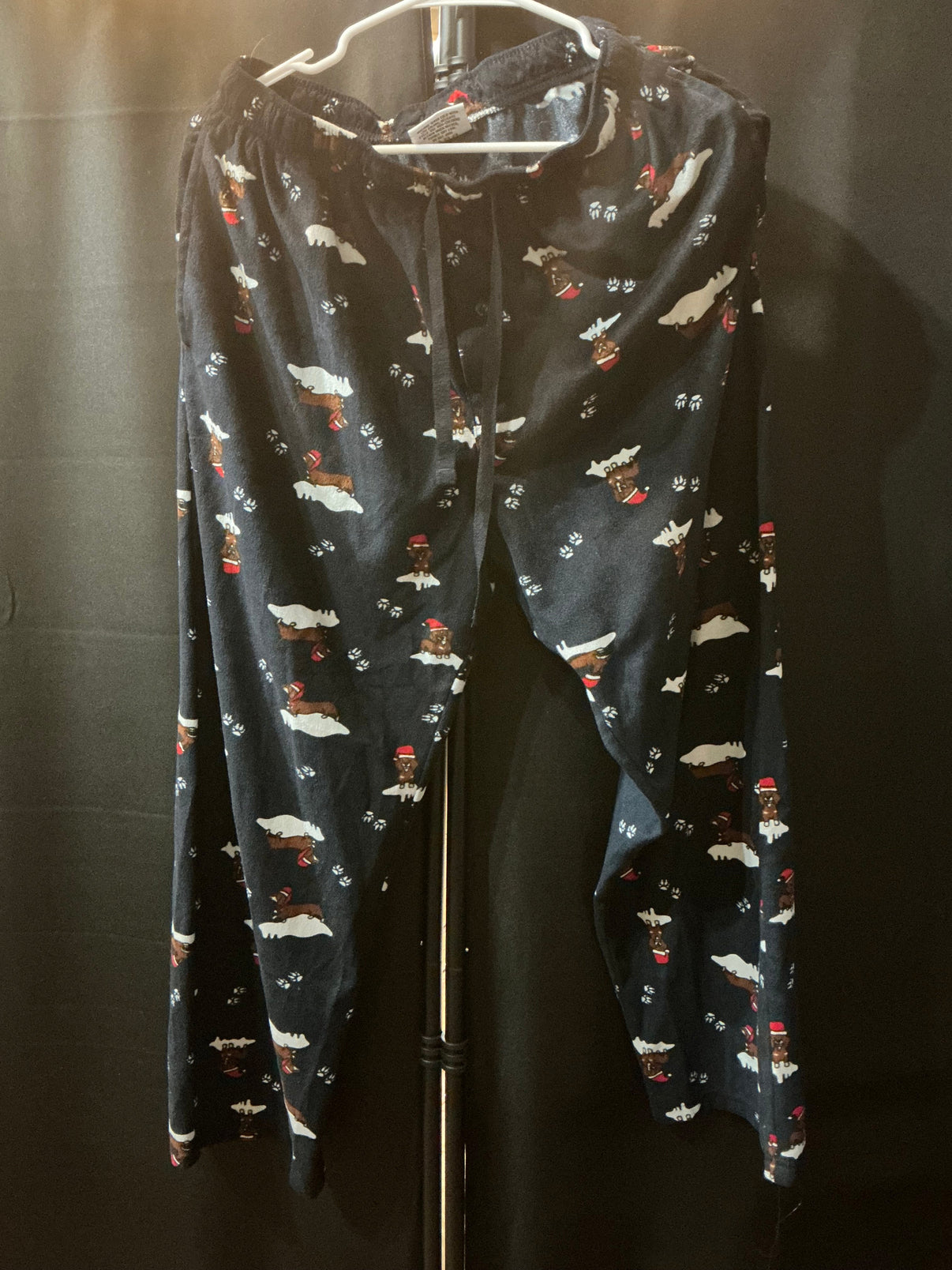 Cozy Christmas Dachshund Santa Pajama Pants - Size Large- Navy Blue Indiana Pet Supply