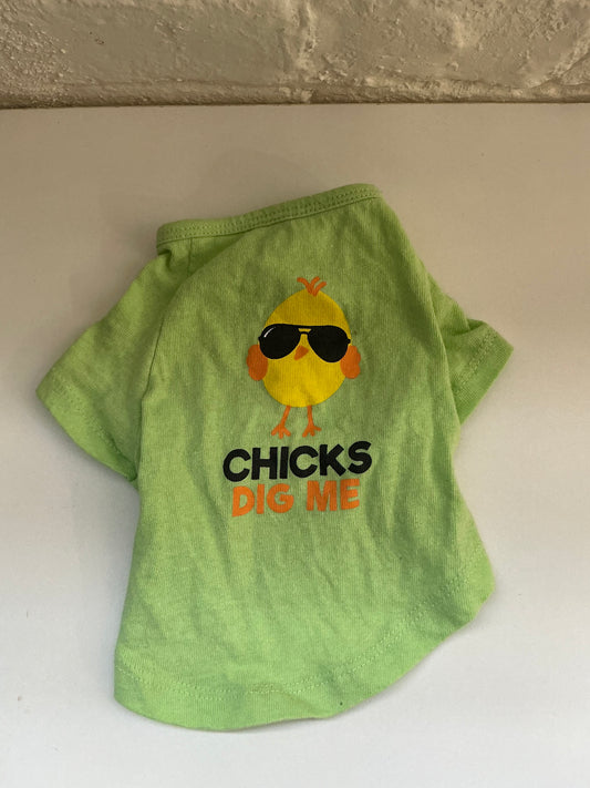 Lime Green “Chicks Dig Me” Slip- On Summer Shirt XS/S