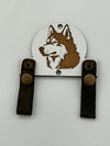 Wooden Dog Breed Wall Hanger with Leather Snap Straps