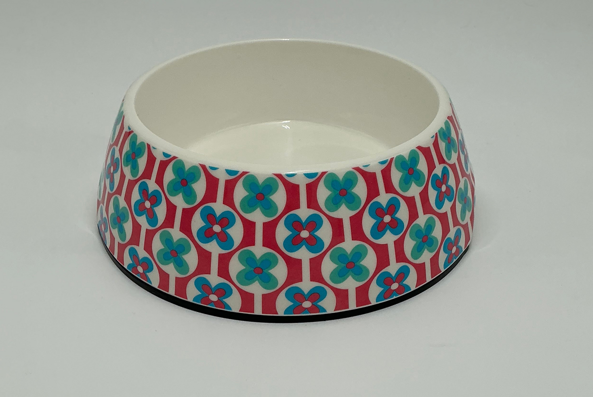 Bowl Mates 7" Retro Floral Pet Bowl- Pink &Teal Flower Pattern Indiana Pet Supply