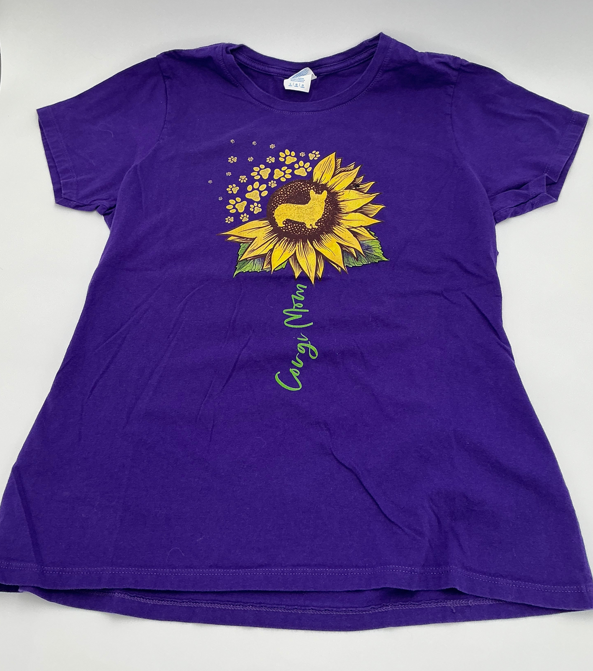 Corgi Mom Sunflower Graphic T-Shirt- Large- Purple Indiana Pet Supply