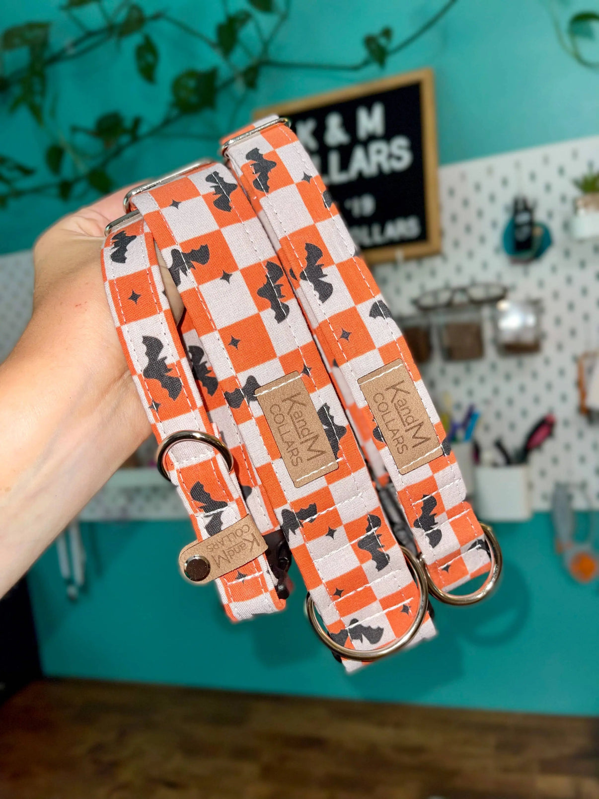 Checkered Bats Dog Collar K and M Collars, LLC