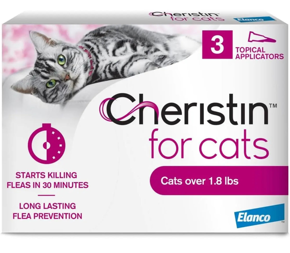 Cheristin Flea Treatment & Prevention for Cats 3 or More Months Old- 6 Months (3 in box) Indiana Pet Supply