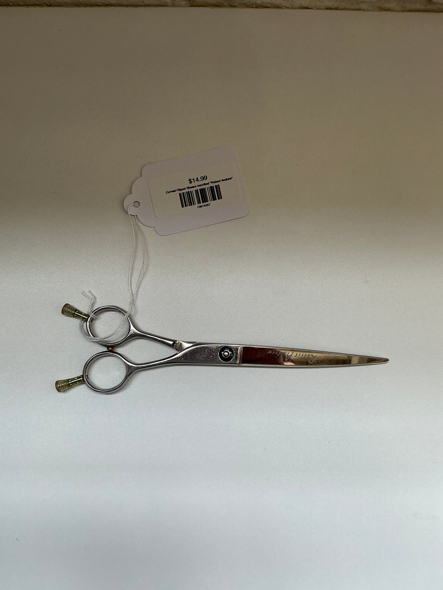 Curved Flipper Shears inscribed "Robert Andrew"