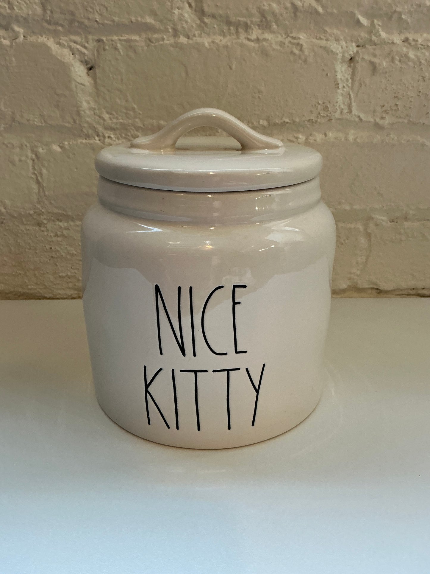 Rae Dunn "Nice Kitty" Ceramic Treat Jar w/ Sealing Lid