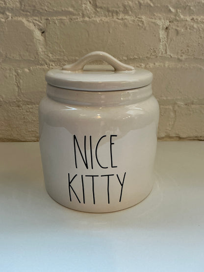 Rae Dunn "Nice Kitty" Ceramic Treat Jar w/ Sealing Lid