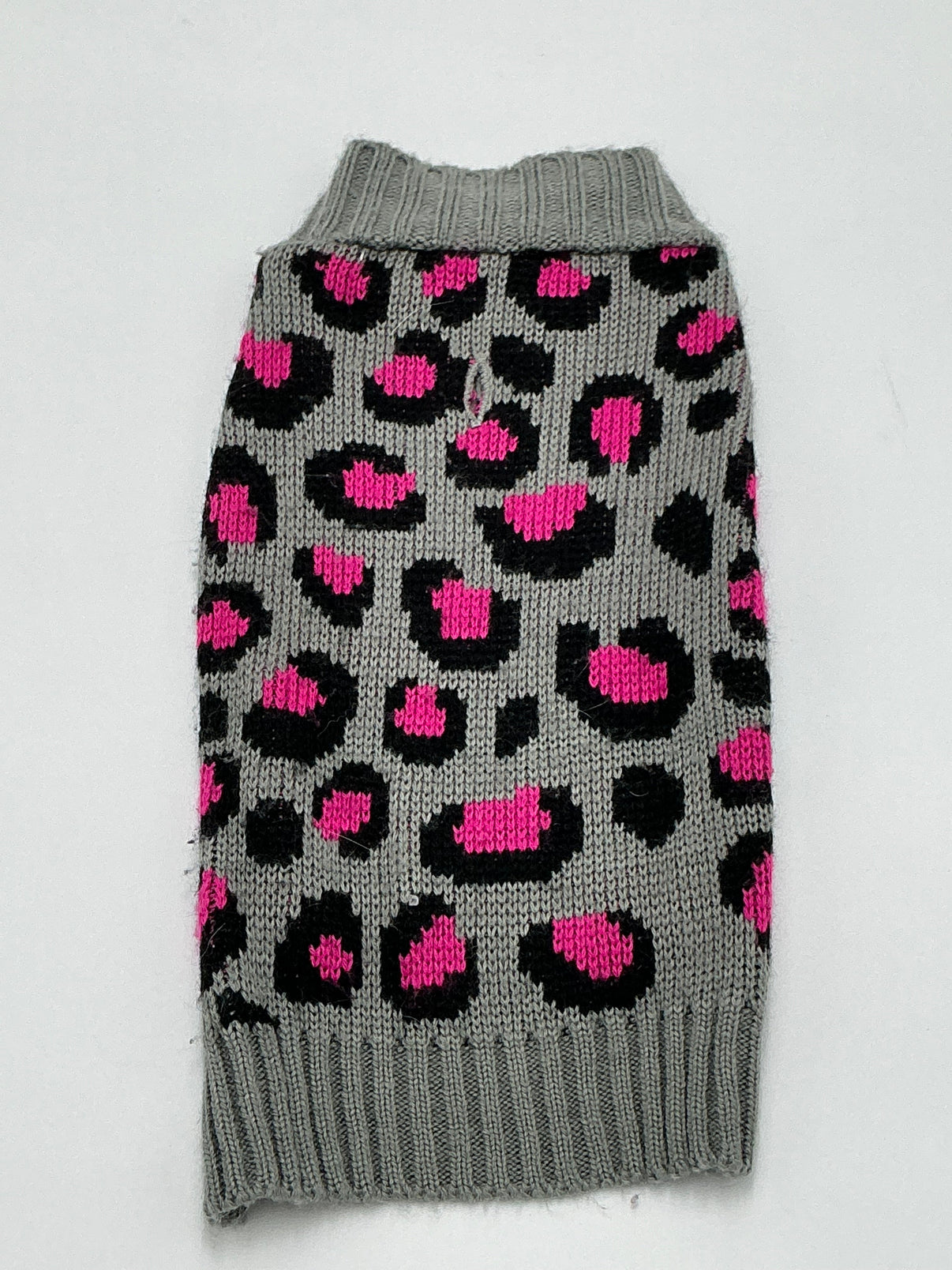 Cozy Pink Leopard Print Pet Sweater- Small- Grey/Pink Indiana Pet Supply