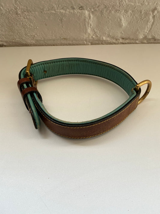 Leather Collar w/ Blue Size Large 17-21”