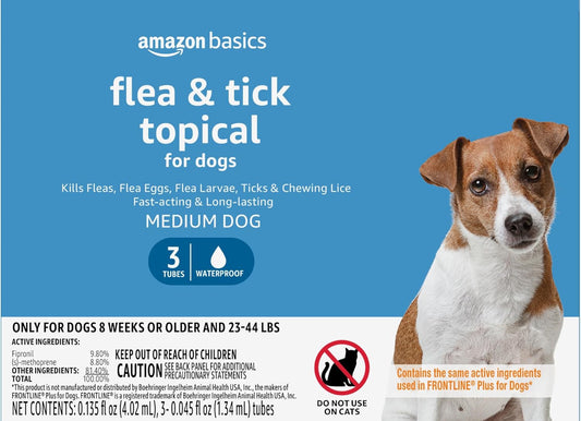 Amazon Basics Flea and Tick Topical Treatment for Medium Dogs (23-44 lbs), 3 Count