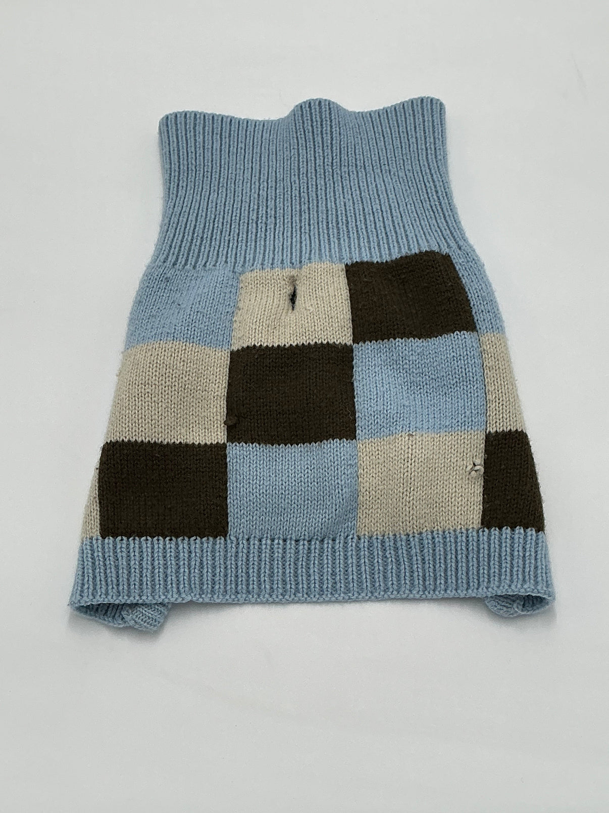 Checkerboard Dog Sweater- Small- Blue/ Brown/ White Indiana Pet Supply