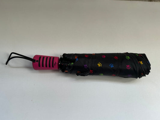By Totes Black Umbrella with Multicolor Pawprints
