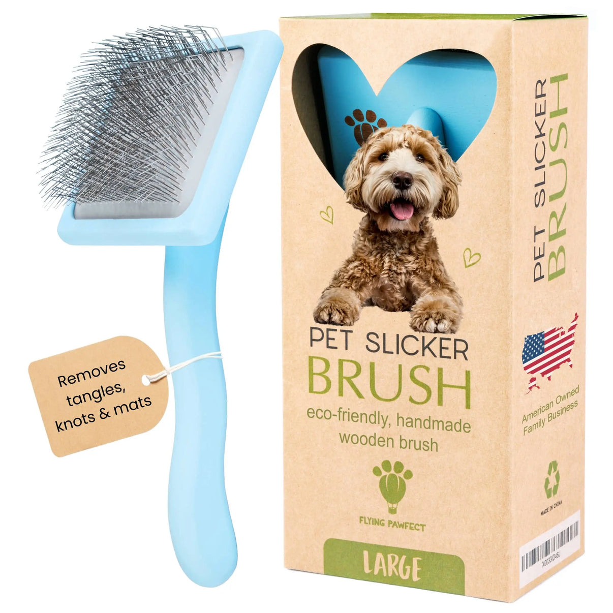 Flat Slicker Brush - Baby Blue - Large Flying Pawfect