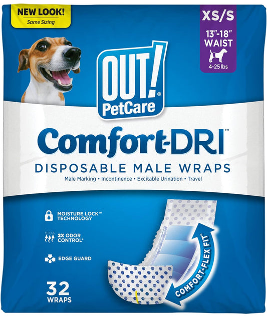 OUT! Petcare Disposable Male Dog Wraps- 32ct