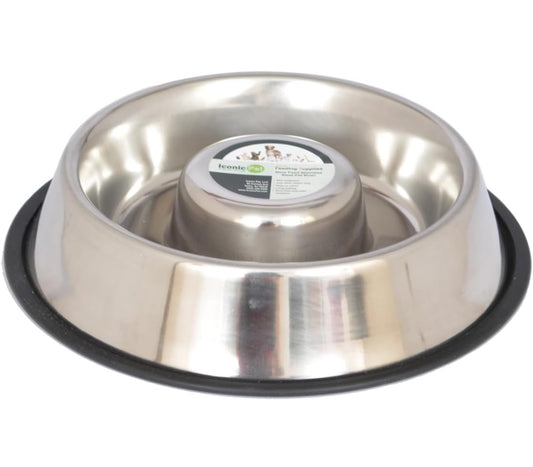 Iconic Pet Stainless Steel Slow-Feed Bowl- 12oz