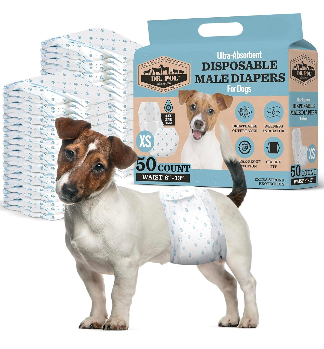 Dr. Pol Male Dog Diapers- XS, 50ct