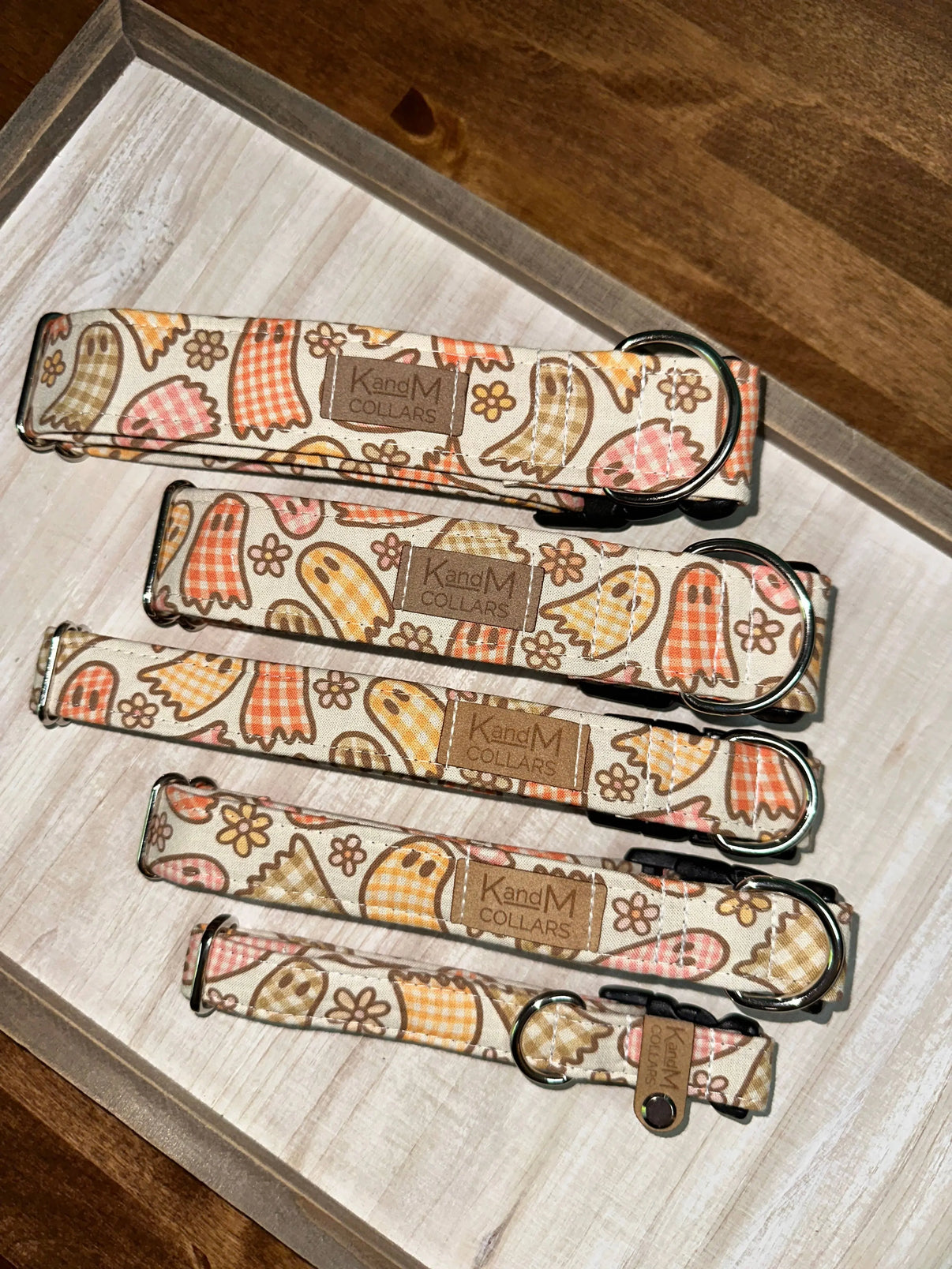 Gingham Ghosts Halloween Fall Dog Collar, Pet Accessory K and M Collars