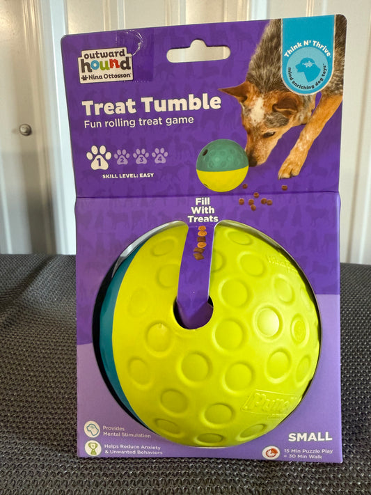 Outward Hound by Nina Ottosson Treat Tumble Interactive Puzzle Ball Dog Toy, Level 1 Beginner, Blue, Small