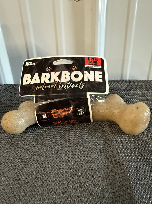 Pet Qwerks Dinosaur BarkBone - Nylon Dog Bone for Tough Chewers -Real Bacon Flavor