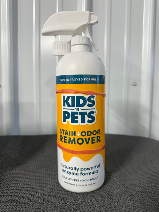 KIDS 'N' PETS Instant All-Purpose Stain & Odor Remover Permanently Eliminates Dog Pee, Cat Urine, Other Smells, Spots from Home Carpet, Couch, Furniture, Mattress, Fabric. Non-Toxic, Child Safe - 27oz