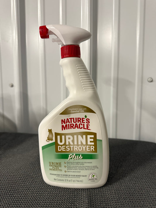 Nature’s Miracle Urine Destroyer Plus Cat, 32 Ounces, Enzymatic Formula, Ready-to-Use