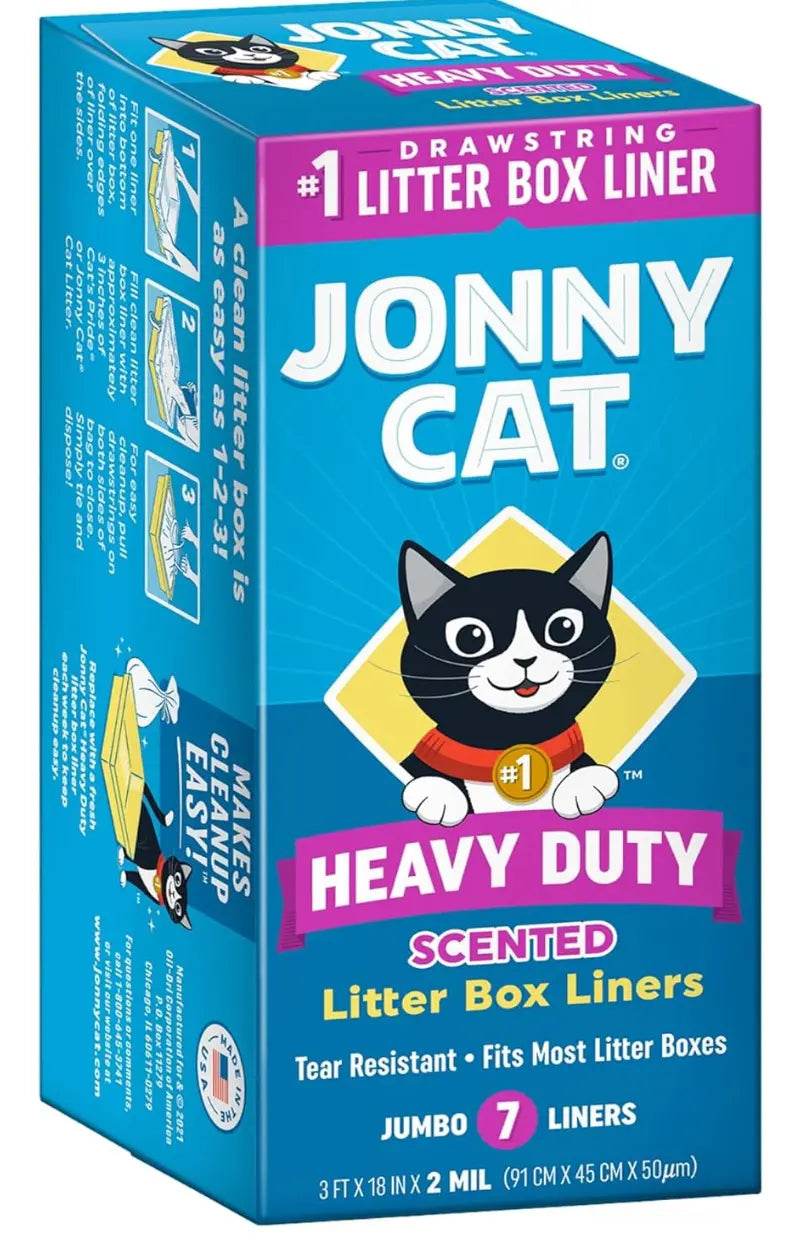 Jonny Cat Litter Box Liners: Fresh Scent - Heavy Duty - Tear & Leak Resistant - Drawstring Close - Jumbo, 7 Count Indiana Pet Supply