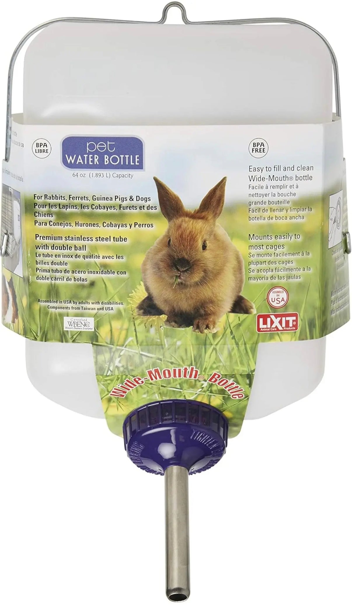 Lixit Widemouth Cage Water Bottles- 64oz Indiana Pet Supply