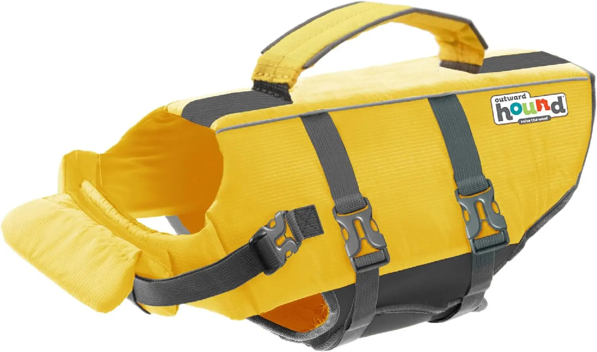 Outward Hound Granby Splash Dog Life Jacket, High-Buoyancy Dog Life Vest for Swimming, Boating, and Water Safety, XS, Yellow Indiana Pet Supply