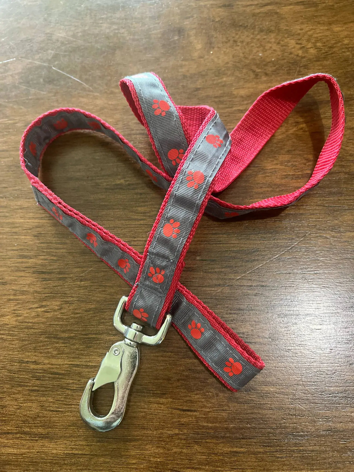 Paw Print Dog Leash - 3 Ft- Red/Grey Indiana Pet Supply