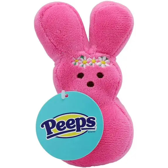 Peeps 6" Pink Dress-Up Flower Bunny Plush  Squeaky Dog Toy Indiana Pet Supply