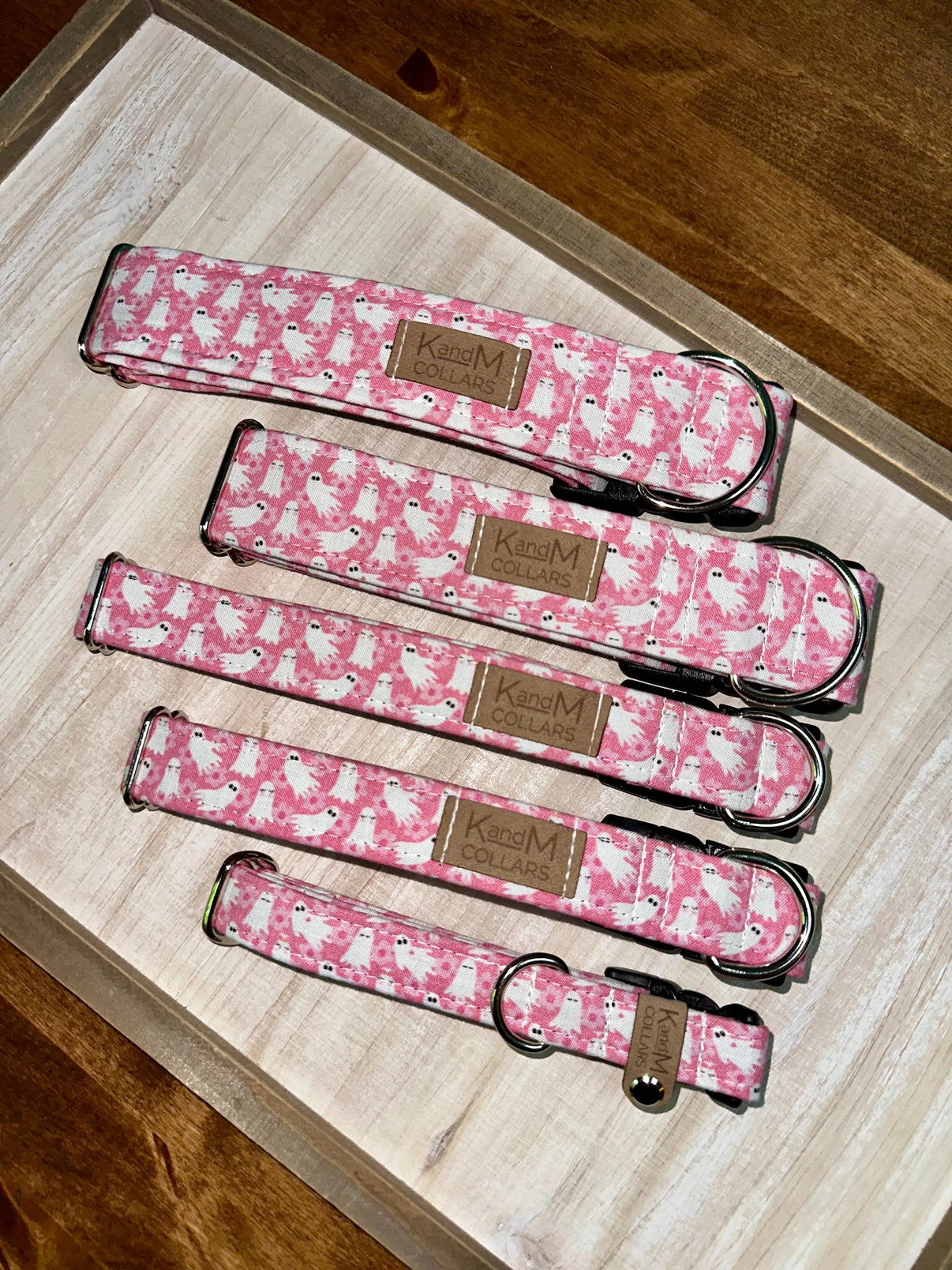 Pink Flowery Ghosts Dog Collar, Pet Accessory K and M Collars, LLC