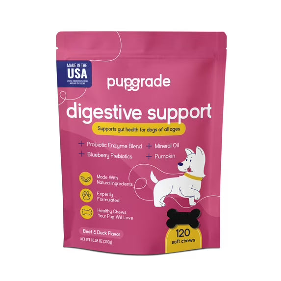 PupGrade Digestive Health Soft Chews for Dogs, Probiotics & Enzymes, 120 Count Bag