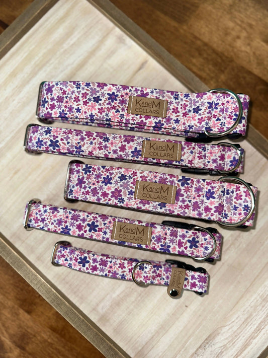 Purple Spring Flowers Dog Collar, Pet Accessory K and M Collars, LLC