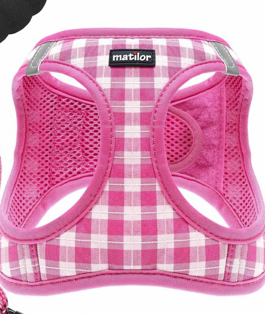 Matilor Dog Harness Step-in Breathable Dog Vest Harnesses for Small Medium Dogs Pink Checkered