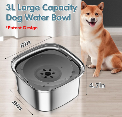 UPSKY 3L Spill Proof Dog Water Bowl- Stainless Steel