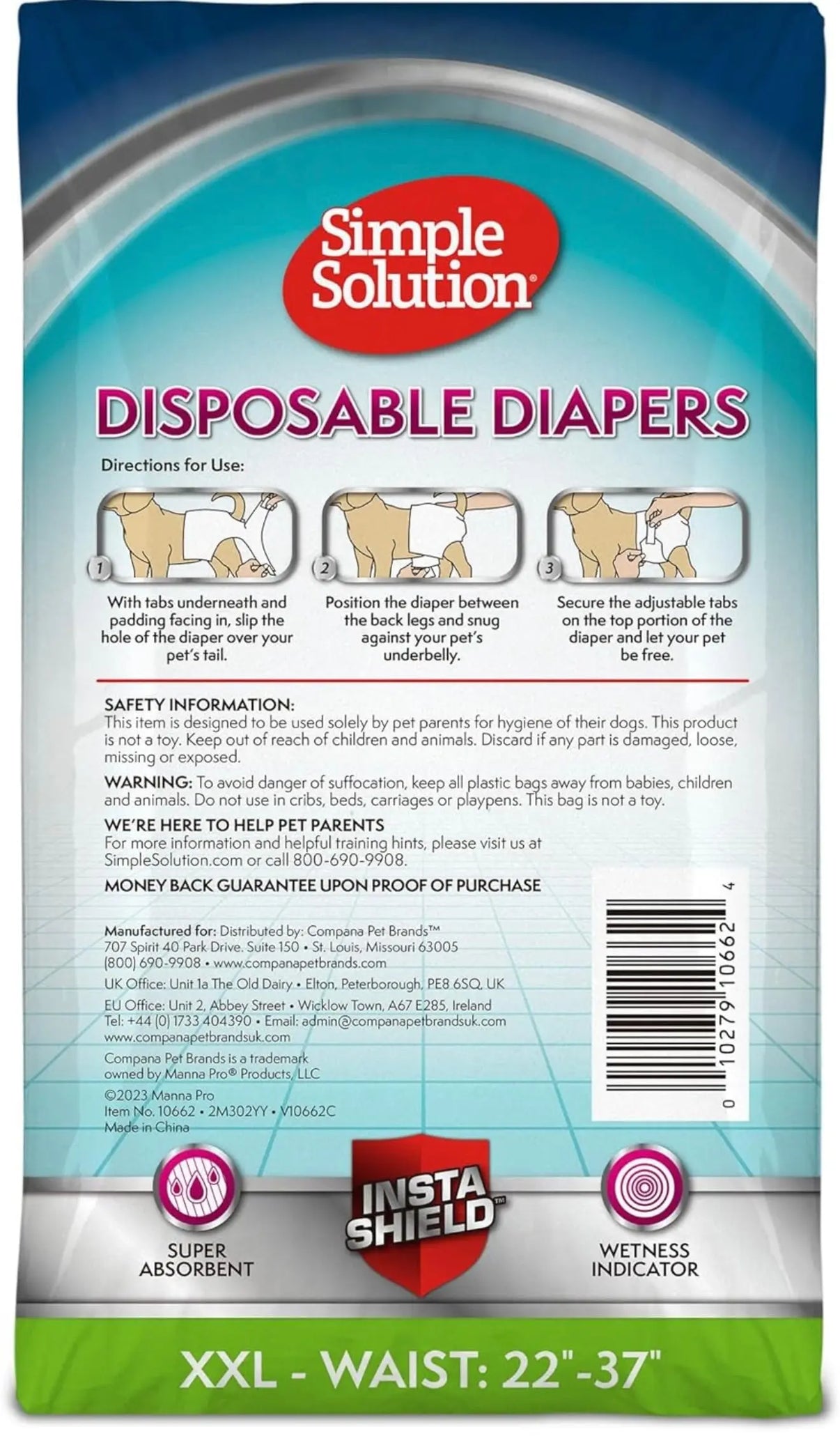 Simple Solution Dog Diapers, XXL, 30CT (OPEN PACKAGE) Indiana Pet Supply