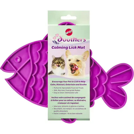 Soother Lick Mat-Licking Mat for Cats, Kittens, Medium and Large Dogs and Puppies, Food Grade Rubber, Anxiety Reliever, Dog Peanut Butter Lick Pad, Slow Feeder, 9.75inch, Fish Indiana Pet Supply