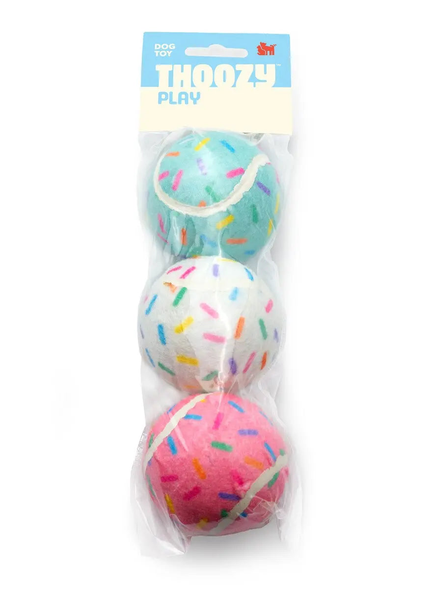 ThoozyPet Birthday 3pk Sprinkle Tennis Balls Fetch Dog Toy 2.5" Indiana Pet Supply