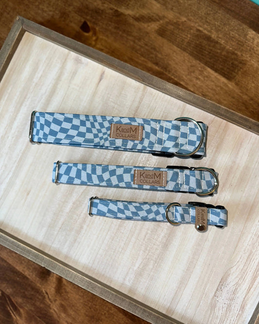 Wavy Navy Checkerboard Dog Collar K and M Collars, LLC