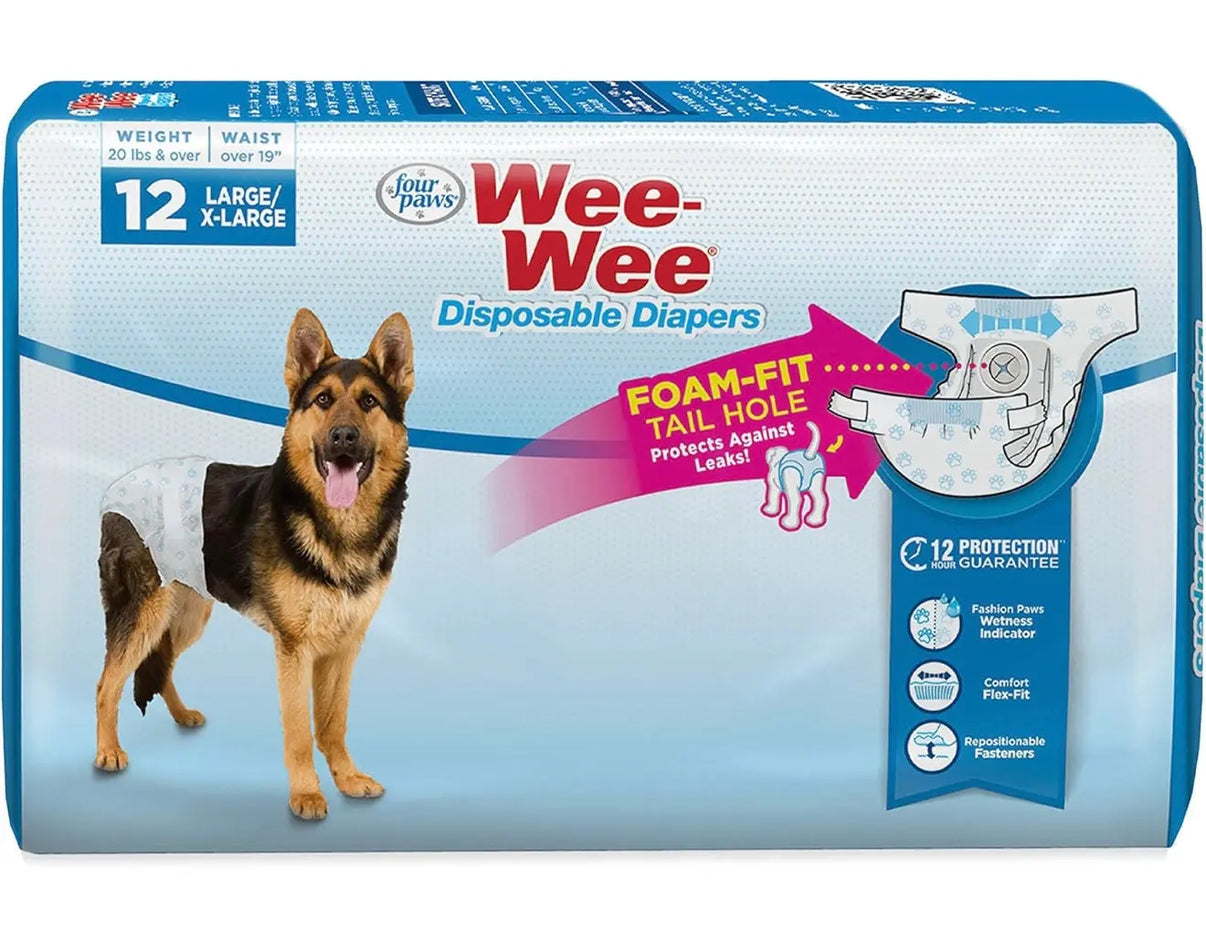 Wee-Wee Super Absorbent Disposable Dog Diapers, 12ct- L/XL (OPEN PACKAGE) Indiana Pet Supply