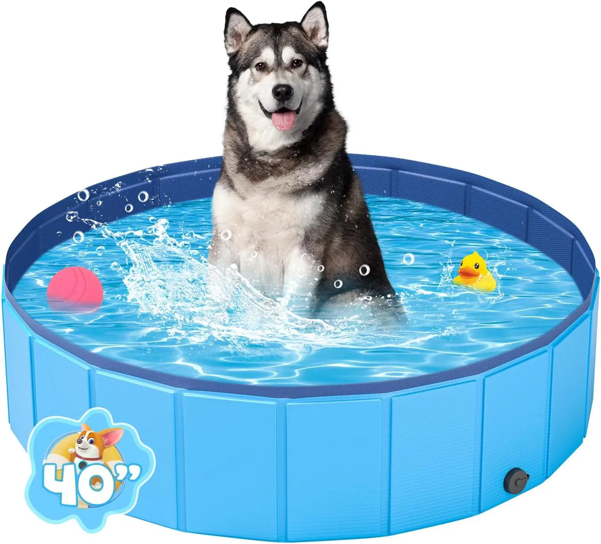 YSJILIDE Portable Dog Pool PVC Pet Swimming Bathtub Collapsible Hard Plastic Pool for Pets to Swim and Bath (63"x 12" Blue) Indiana Pet Supply