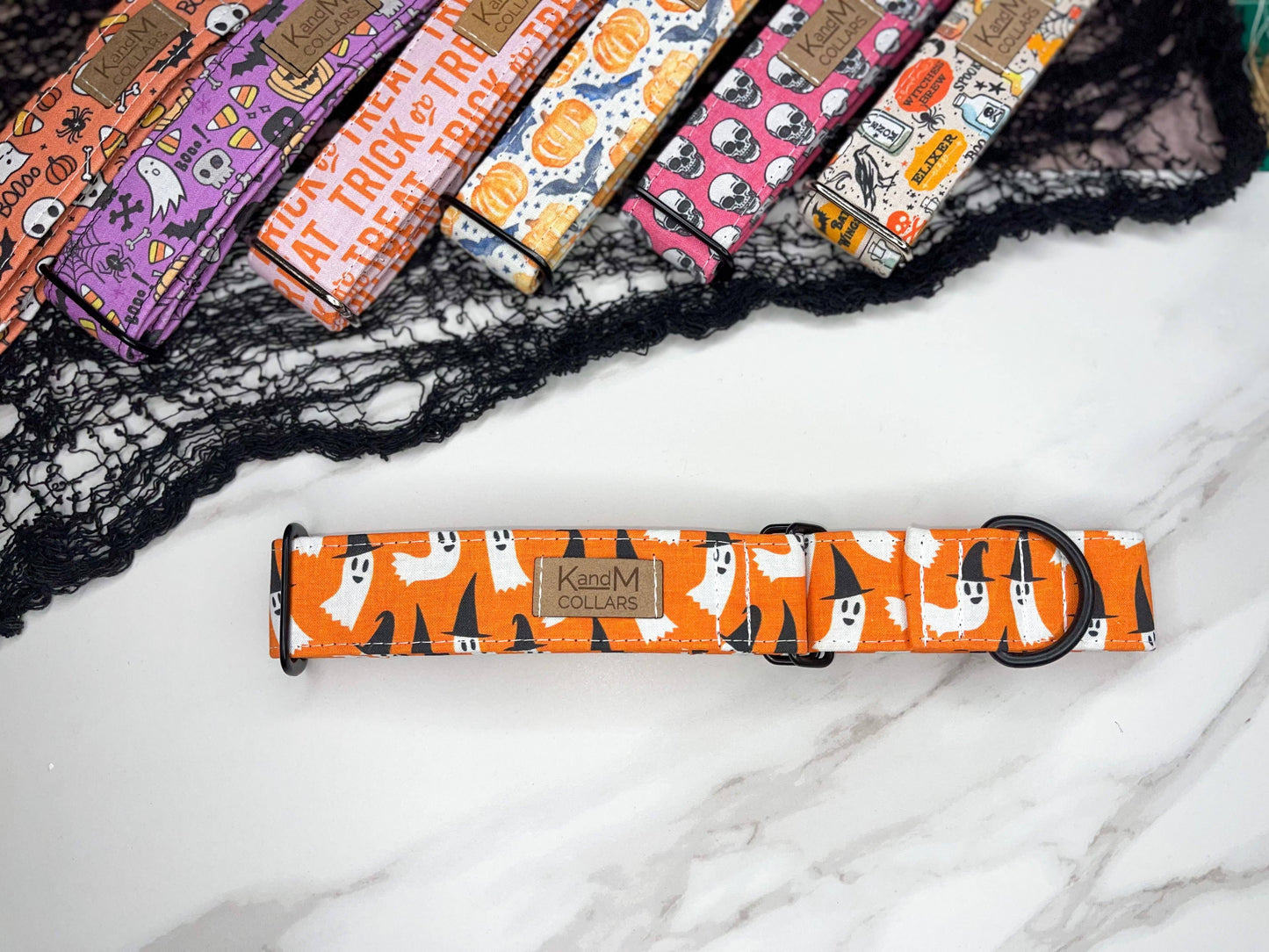 Spooky Ghosts Dog Collar, Halloween Ghosts, Witch Hats