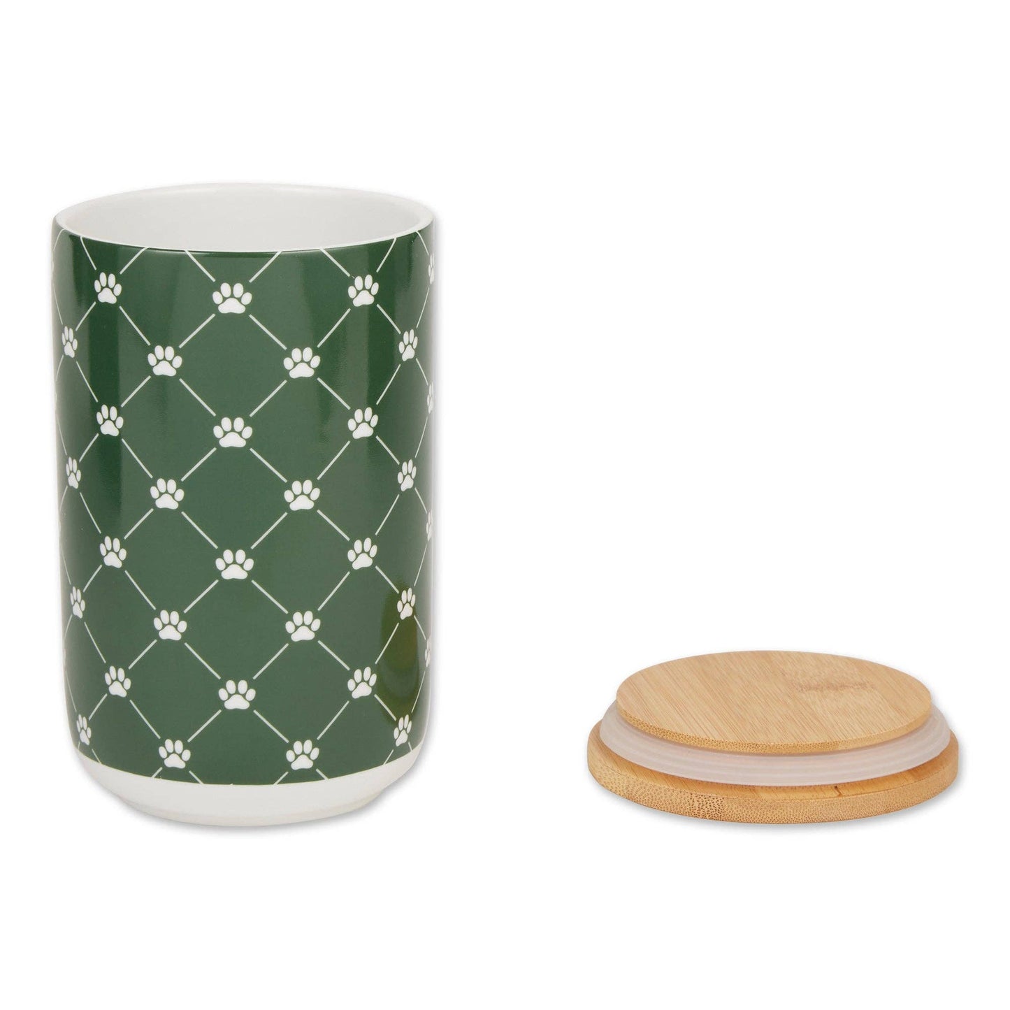 Hunter Green Trellis Paw Ceramic Treat Canister