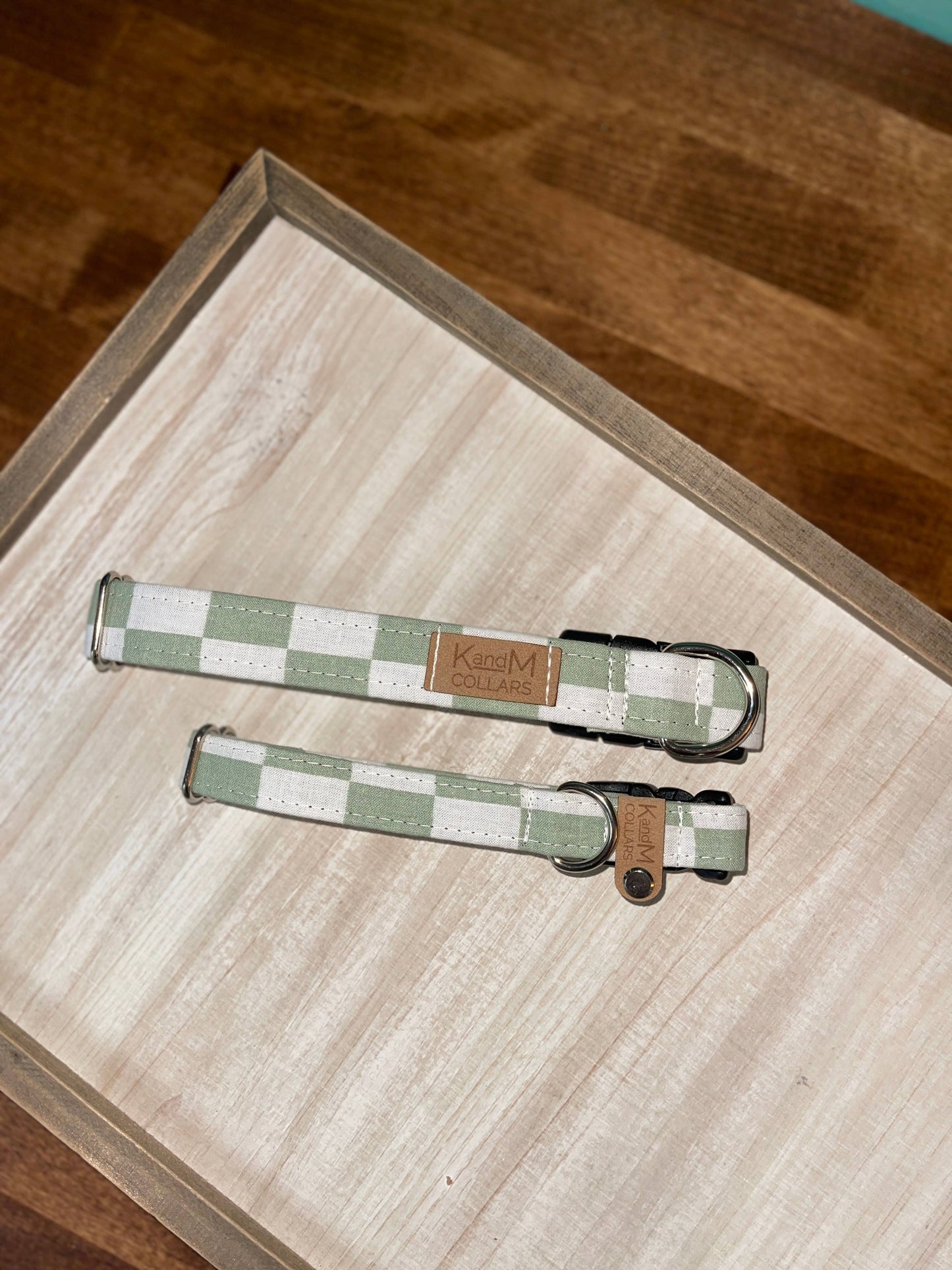 Green & White Checkered Dog Collar